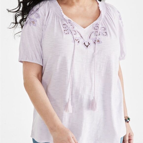 Style and co. Women's Lavender Embroidered Top 1x NWT - Picture 1 of 9
